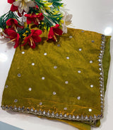 Space silk saree with real mirror work