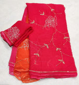 Chiffon Dual colour Handwork sarees