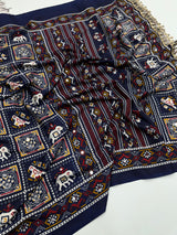Ajrak satin crepe silk sarees