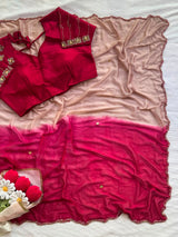 Viscose Chinnon handwork sarees