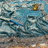 Space silk handwork saree with stitched blouse