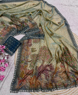 Premium moss saree with jarkhan work