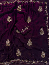 Space silk satin handwork sarees