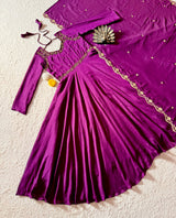 Vichitra silk gown with maggam work
