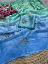 Space silk sarees with beads work