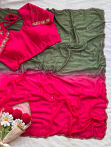 Viscose Chinnon handwork sarees
