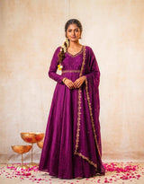 Vichitra silk gown with maggam work