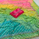 Georgette bandhini multicolour saree with handwork