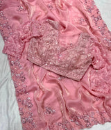 Space silk satin with beads work