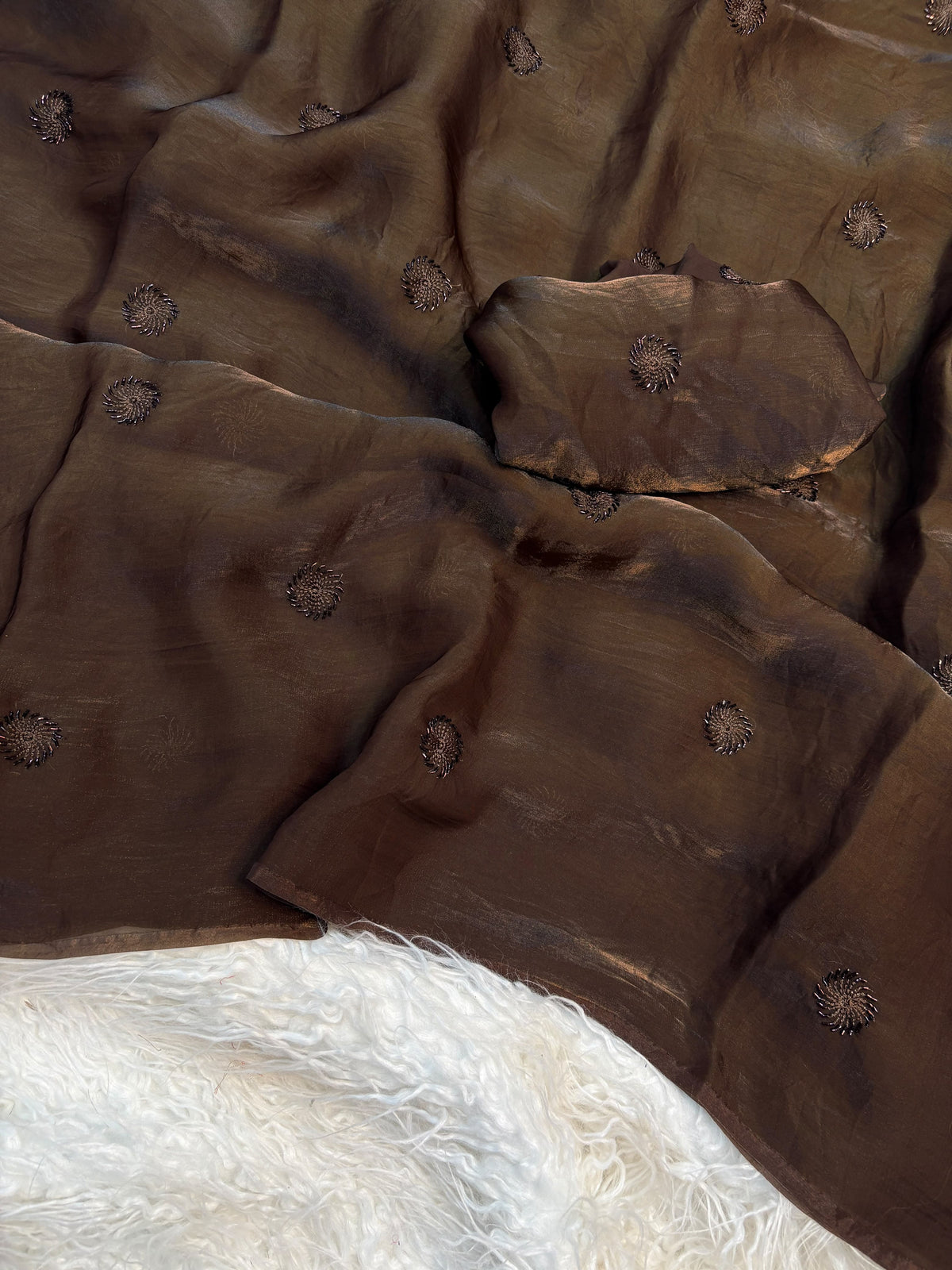 Space silk satin with beads work circle design