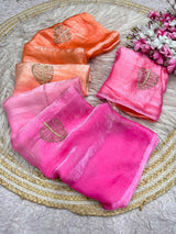 Space silk sarees with beads work