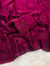 Space silk saree with beads work flower design