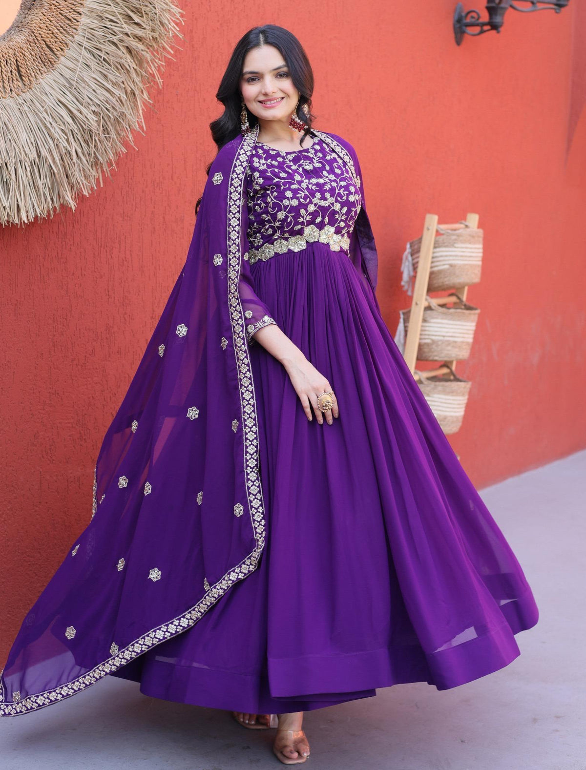 Faux Georgette gown with dupatta
