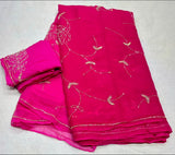 Chiffon Dual colour Handwork sarees