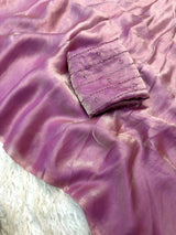 Space silk satin saree with beads work blouse