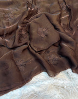 Space silk saree with beads work flower design