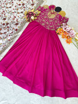 Maggam Work Gown With Kalamkari Dupatta