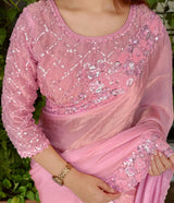 Space silk satin with beads work