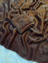 Space silk satin with beads work
