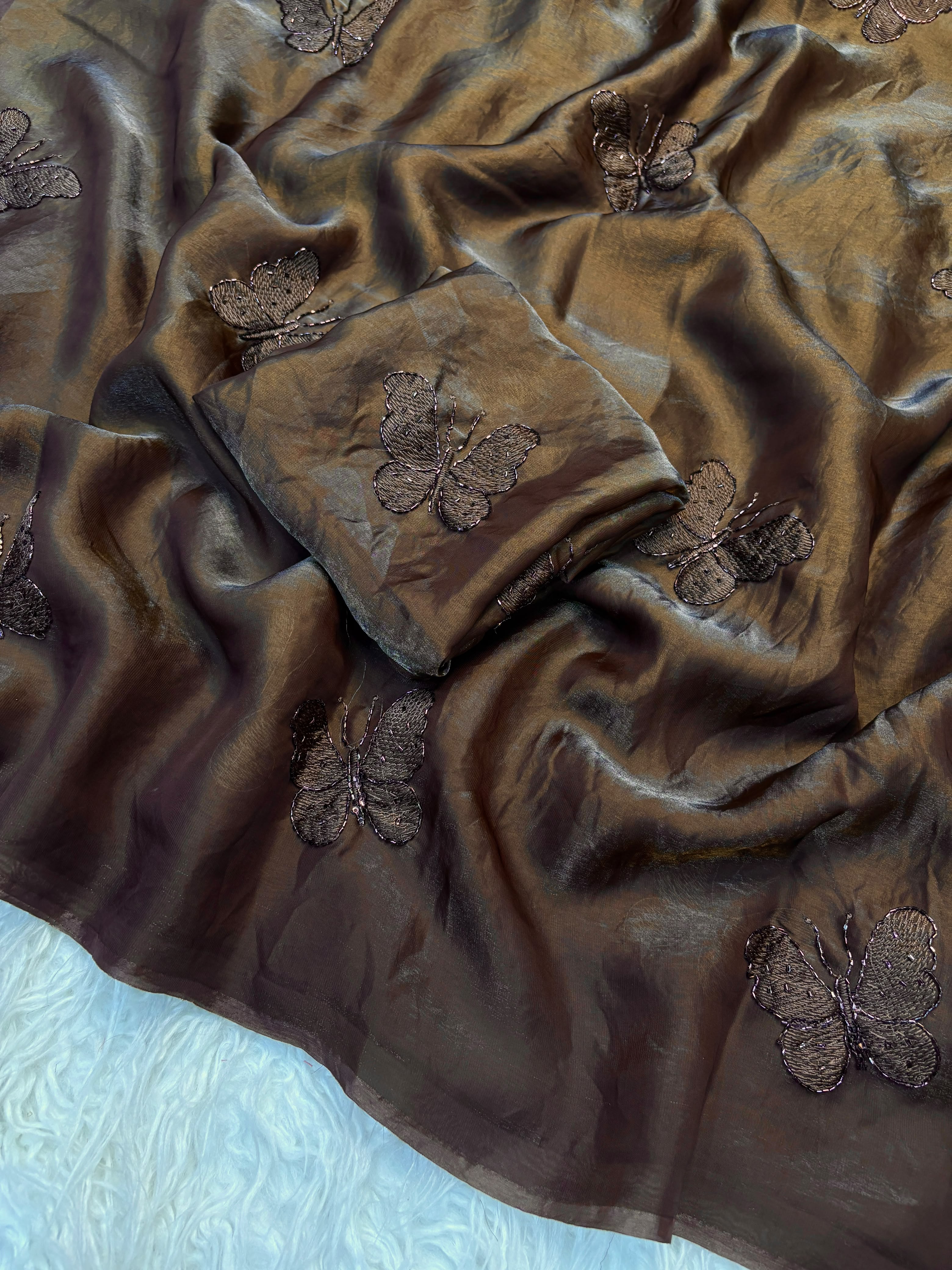 Space silk satin with beads work