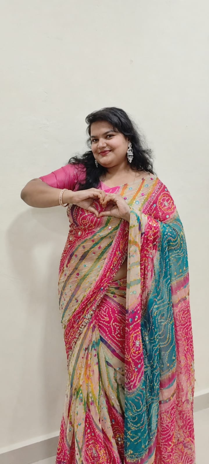 Tabby silk with real mirror bandini saree