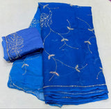 Chiffon Dual colour Handwork sarees