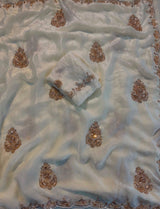 Space silk satin handwork sarees