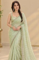 Space silk zari butii with handwork