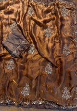 Space silk satin handwork sarees
