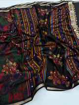 Soft silk real mirror work saree