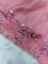 Space silk satin with beads work